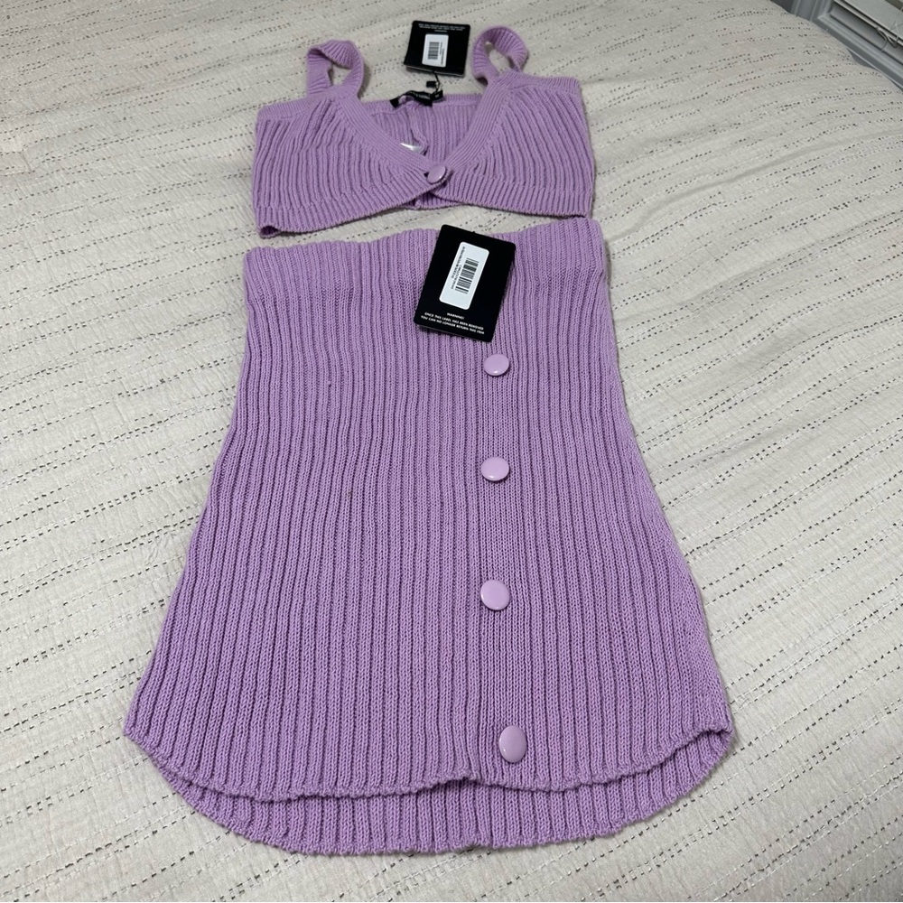 NWT PrettyLittleThing Lavender Ribbed Mini Skirt With Matching Top
